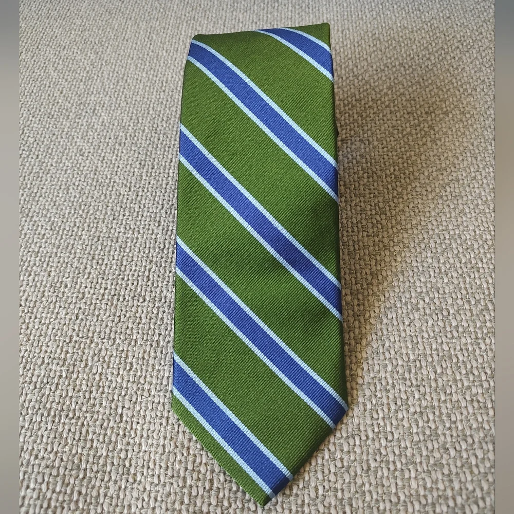 Brooks Brothers Vintage Men's Silk Repp Tie Green Blue Stripe Career
